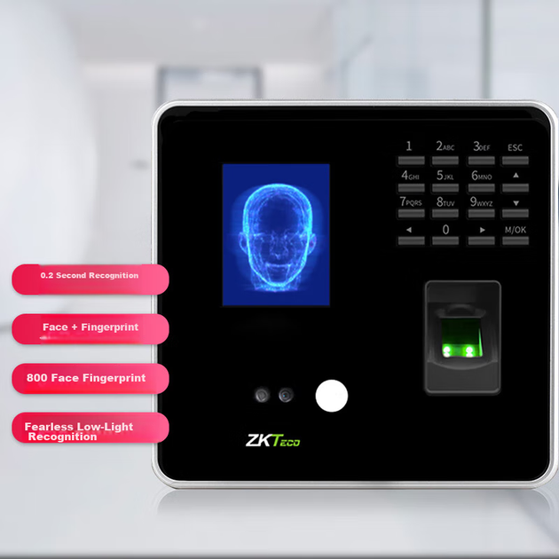 ZKTECO ZKTeco/ZKTECO Technology JDF800 — устройство учета рабочего времени с динамическим распознаванием лиц, гибридное устройство учета времени по лицу и отпечаткам пальцев большой емкости, устройство регистрации с распознаванием на уровне миллисекунд. - изображение 8
