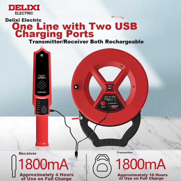 DELIXI ELECTRIC Інтелектуальний детектор засмічення трубопроводів, високоточний пристрій виявлення засмічень, детектор засмічень для електриків, прилад виявлення, 20 метрів - изображение 3