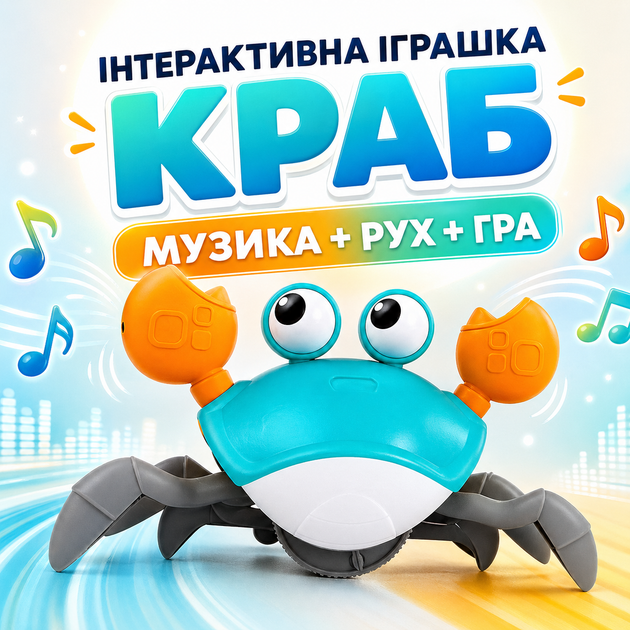 Интерактивная игрушка танцующий краб музыкальный со светом движением датчиком препятствий и USB-зарядкой - Фото 1 Интерактивная игрушка танцующий краб музыкальный со светом движением датчиком препятствий и USB-зарядкой - изображение 1
