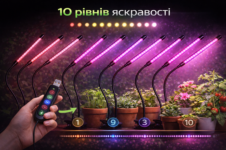 Фітолампа для рослин LED 4 лампи повний спектр MA MARK AND 4 in 1 SN27 для розсади кімнатних квітів на підставці - зображення 3
