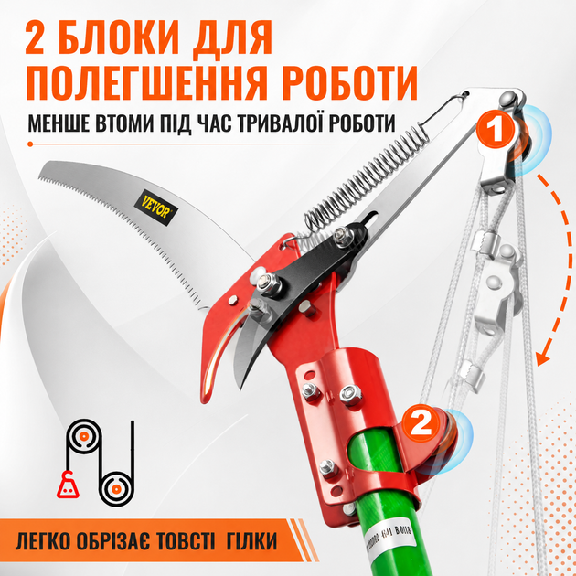 Высоторез ручной 2в1 для деревьев телескопический с пилой секатором 3 секциями и чехлом-органайзером - изображение 8