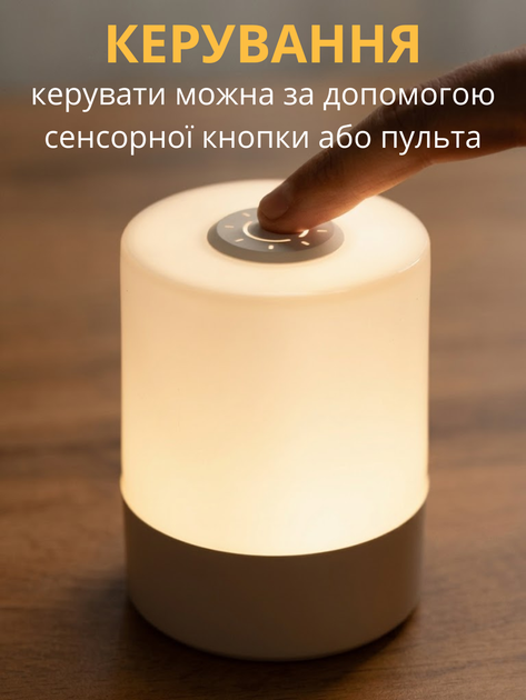 Сенсорный ночник с часами на аккумуляторе Портативный беспроводной светильник Светодиодная настольная лампа для сна - изображение 3