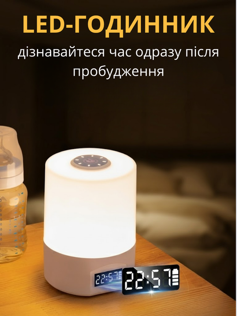 Сенсорный ночник с часами на аккумуляторе Портативный беспроводной светильник Светодиодная настольная лампа для сна - изображение 4