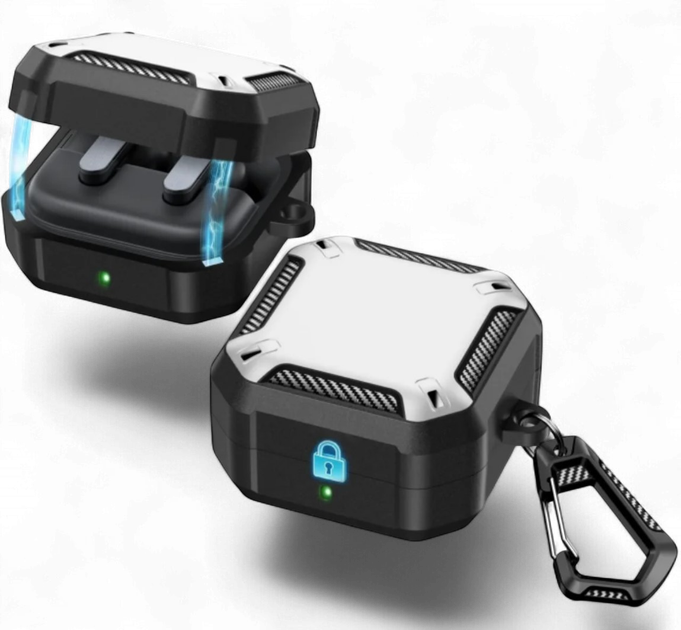 Чехол Primo Magnet Lock Rugged TPU для наушников Samsung Galaxy Buds 4 / Buds 4 Pro с карабином - Black/White - изображение 2