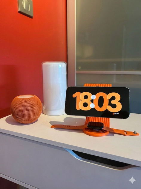 Настільна підставка 2-в-1 для iPhone (MagSafe) та Apple Watch у параметричному дизайні (помаранч) - Фото 4 Настільна підставка 2-в-1 для iPhone (MagSafe) та Apple Watch у параметричному дизайні (помаранч) - изображение 4