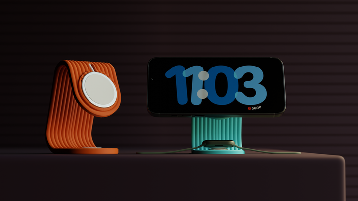 Настільна підставка 2-в-1 для iPhone (MagSafe) та Apple Watch у параметричному дизайні (помаранч) - Фото 5 Настільна підставка 2-в-1 для iPhone (MagSafe) та Apple Watch у параметричному дизайні (помаранч) - изображение 5