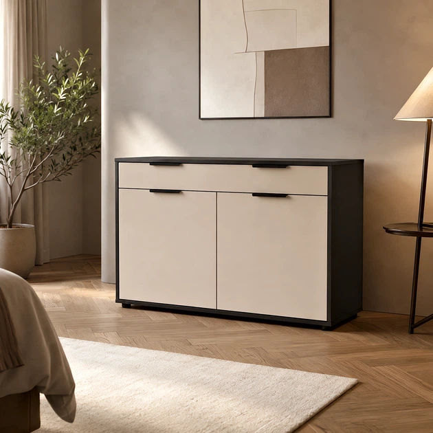 Стильний комод Nola 1200х450х750 з шухлядами та полицями Кашемір/Антрацит - зображення 2