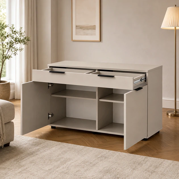 Стильний комод Nola 1200х450х750 з шухлядами та полицями Кашемір - зображення 3