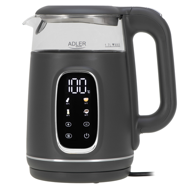 Чайник з регулятором температури Adler AD 1305 GS grey silver 1,7L LED 40–100°C - изображение 2