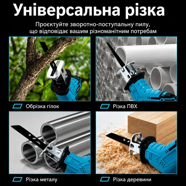 Электроножовка аккумуляторная для резки труб 24V, 2.0Аh Беспроводная сабельная пила с двойным АКБ по дереву и металлу - Фото 5 Электроножовка аккумуляторная для резки труб 24V, 2.0Аh Беспроводная сабельная пила с двойным АКБ по дереву и металлу - изображение 5