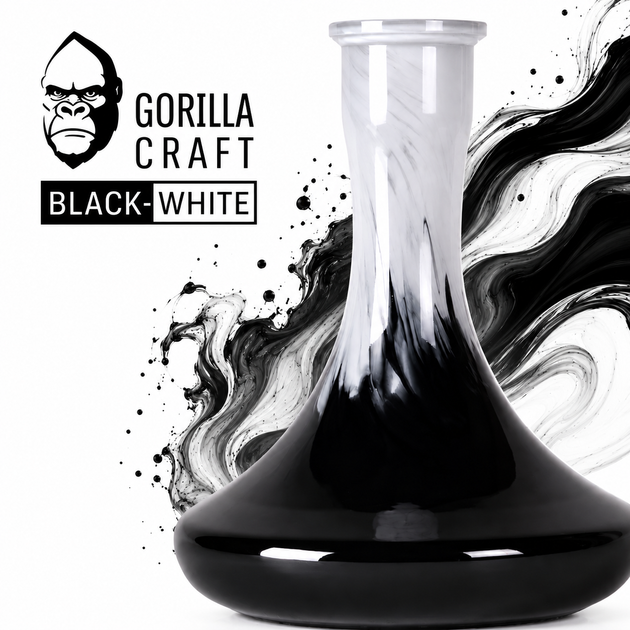 Колба Gorilla Craft чорно-біла для кальяну на улотнітеле 24.5см із міцного скла - зображення 4