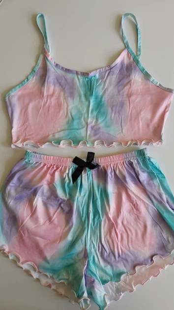 Жіноча піжама-трійка Pastel Tie-Dye акварельний топ шорти та штани M Рожевий (2023) - изображение 6