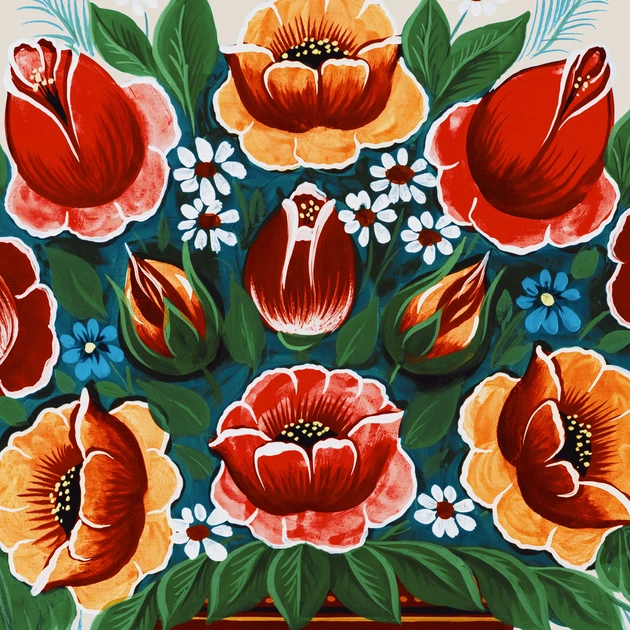 Інтер'єрна картина Петриківський розпис, Квітковий букет, 60×85 см (id6913) - зображення 5