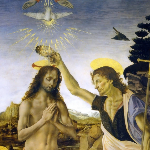 Інтер'єрна картина Хрещення Христа, Андреа дель Верроккйо, Andrea del Verrocchio, Baptism of Christ, 36×30 см (id6959) - зображення 5