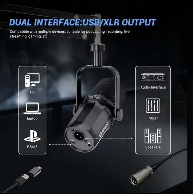 Динамический микрофон FDUCE SL40 USB/XLR (черный) - Фото 2 Динамический микрофон FDUCE SL40 USB/XLR (черный) - изображение 2