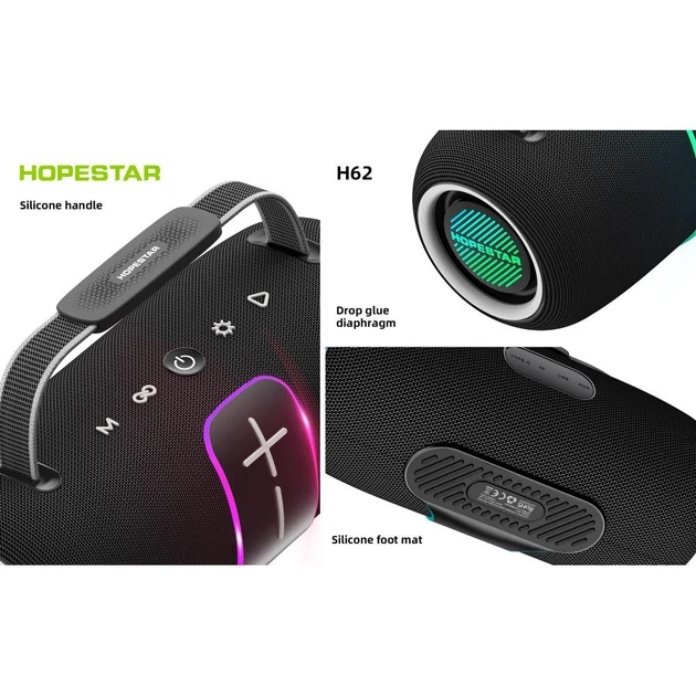Портативна колонка Bluetooth HOPESTAR H62 70W, 8800mAh Чорна - зображення 2