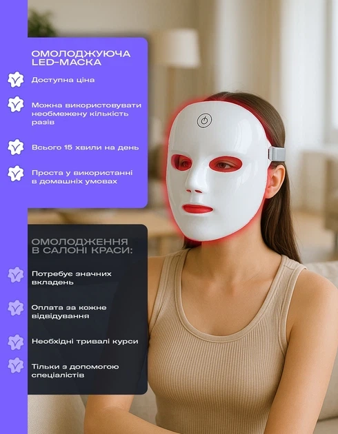Світлодіодна LED маска XT7 для мікрострумової фототерапії Лед маска для ліфтингу омолодження 7 кольорів - изображение 4