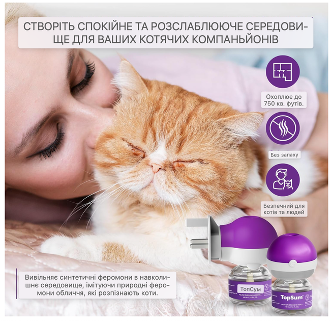 Феромоновий дифузор для котів TopSum Cat Calming Plug-in 2 шт заспокійливий ароматизатор для котів вдома - зображення 6