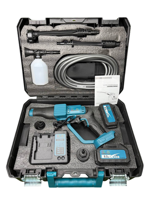 Безщіткова акумуляторна мийка високого тиску Krafftec Germany PRO (48V 8Ah 45 Бар) Ручна автомийка + 2 АКБ та насадки (57447) - изображение 2