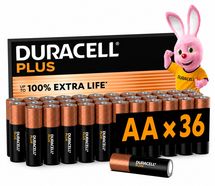 Батарейка LR6 Duracell Plus (36 штук) Бельгия, АА, щелочная пальчиковая 1,5V - Фото 1 Батарейка LR6 Duracell Plus (36 штук) Бельгия, АА, щелочная пальчиковая 1,5V - изображение 1