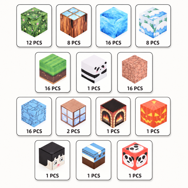 Магнитный конструктор Minecraft 100 шт + ПОДАРОК 3 фигурки по игре Майнкрафт Дом с пандами Mk001001 - изображение 4