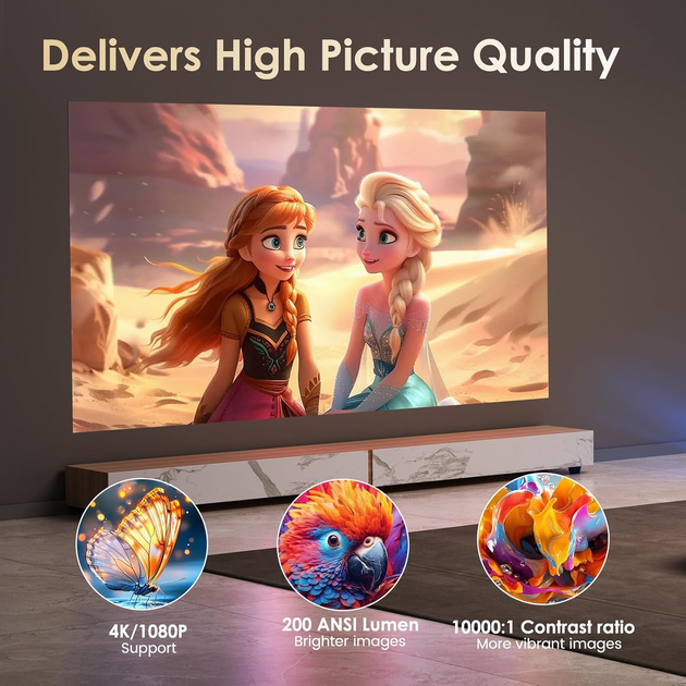 Смарт-проектор Xivolw 4K Android 13: портативный мини-кинотеатр, WiFi 6, Bluetooth 5.4, поворотная подставка 270°, 20000 Lm - Фото 8 Смарт-проектор Xivolw 4K Android 13: портативный мини-кинотеатр, WiFi 6, Bluetooth 5.4, поворотная подставка 270°, 20000 Lm - изображение 8