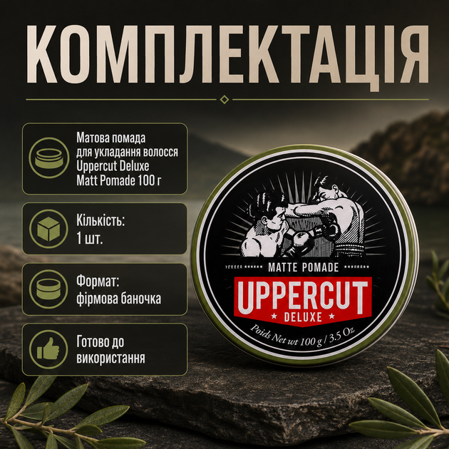 Помада Uppercut Deluxe Matt Pomade 100 г для укладання волосся з сильною фіксацією, вираженим блиском, водною основою та текстурою, стайлінг для помпадура і гладких зачісок - зображення 5