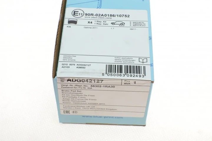 Комплект гальмівних колодок BLUE PRINT ADG042127 Hyundai I40, Tucson, Sonata, Elantra, Accent; KIA Optima, Rio 583021WA30, 583021RA30, 48413350B0 - изображение 7