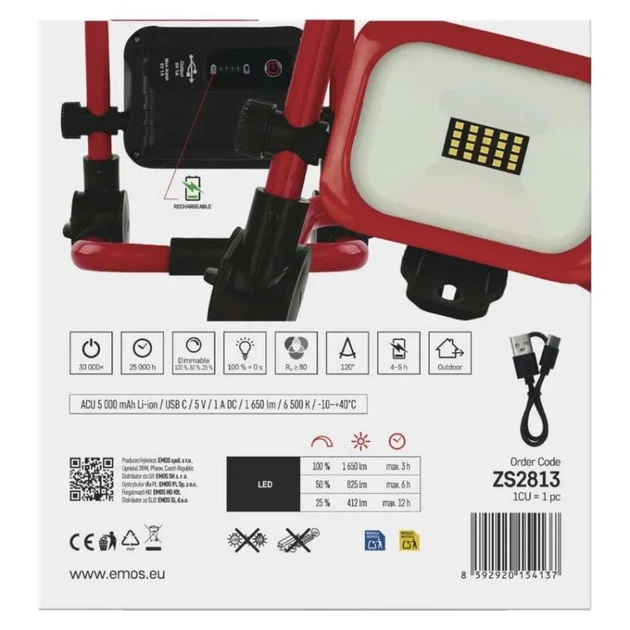 Прожектор с аккумулятором Emos ZS2813 20W 1650Lm 6500K Li-Ion 5000mAh IP54 - изображение 13
