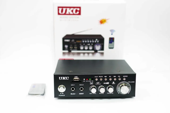 Усилитель звука Bluetooth 4,0 USB/SD/FM/MP3 120W+120W 2х канальный с пультом стереоусилитель для колонок с караоке 220V и 12V UKC AK-688BT - Фото 10 Усилитель звука Bluetooth 4,0 USB/SD/FM/MP3 120W+120W 2х канальный с пультом стереоусилитель для колонок с караоке 220V и 12V UKC AK-688BT - изображение 10
