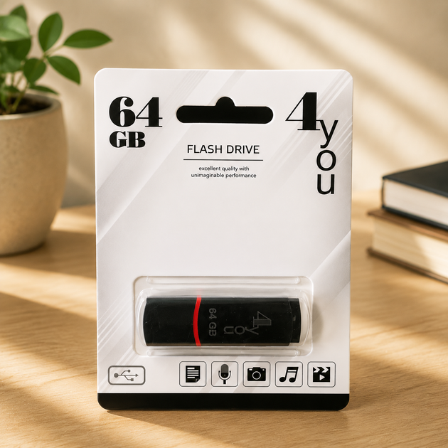 USB-накопитель флешка на 64Gb 4you 011 Classic series Black - Фото 1 USB-накопитель флешка на 64Gb 4you 011 Classic series Black - изображение 1