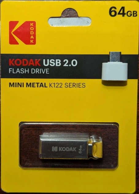 Флешка металлическая Kodak K122 USB 2.0. 64 ГБ + Подарунок: Адаптер на Type-C - изображение 2
