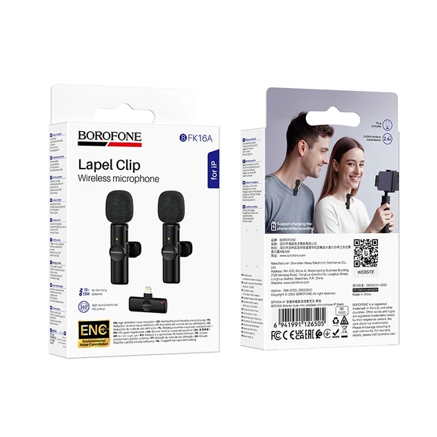 Бездротова мікрофонна система BOROFONE BFK16A Winner dual-mic (Lightning) Black - Фото 2 Бездротова мікрофонна система BOROFONE BFK16A Winner dual-mic (Lightning) Black - изображение 2