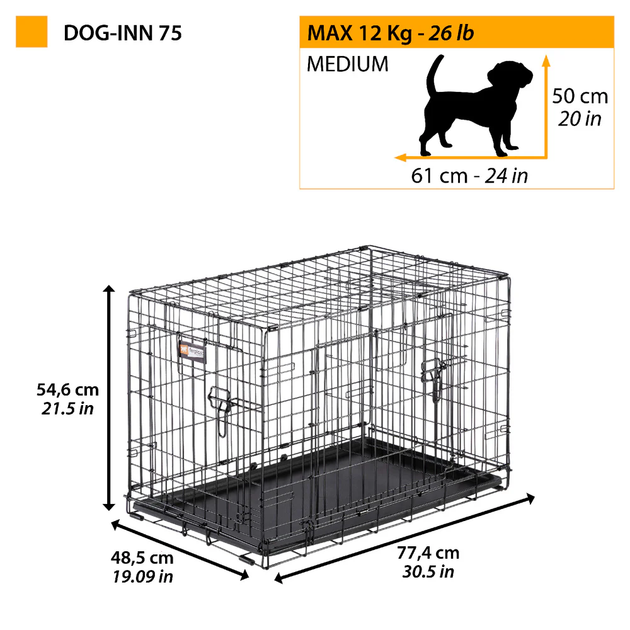 Вольєр для собак Ferplast Dog-Inn 75 чорний 77,4x48,5x54,6 см 73193017 - зображення 2