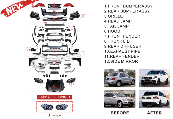Комплект рестайлинга в GLE63 AMG для Mercedes ML W164 2005-2011 гг - изображение 5