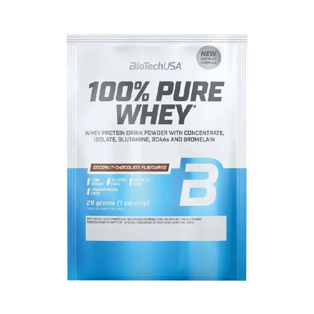 Сироватковий протеїн 100% Pure Whey BioTech, шоколад-кокос, 28 г - Фото 1 Сироватковий протеїн 100% Pure Whey BioTech, шоколад-кокос, 28 г - изображение 1