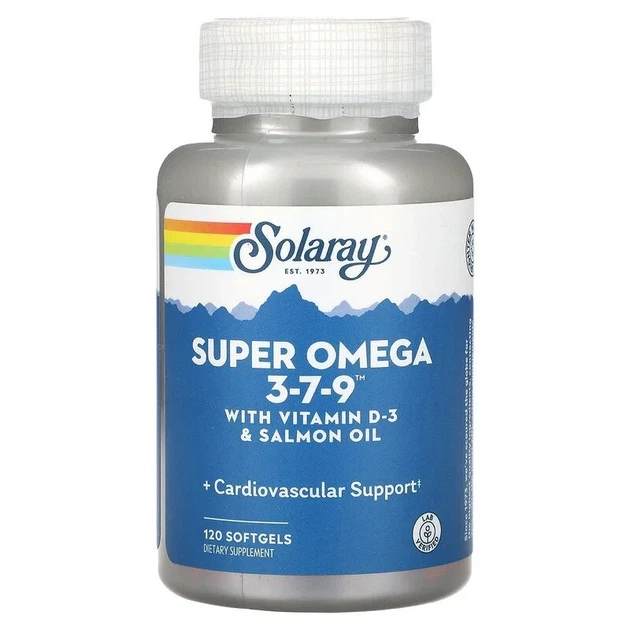 Омега 3-7-9 з вітаміном D-3 Super Omega 3-7-9 Solaray 120 гелевих капсул - Фото 1 Омега 3-7-9 з вітаміном D-3 Super Omega 3-7-9 Solaray 120 гелевих капсул - зображення 1