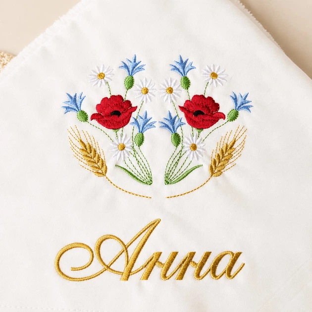 Крыжма именитое BOKA с цветами минки 90х80 см Молочный - Фото 6 Крыжма именитое BOKA с цветами минки 90х80 см Молочный - изображение 6