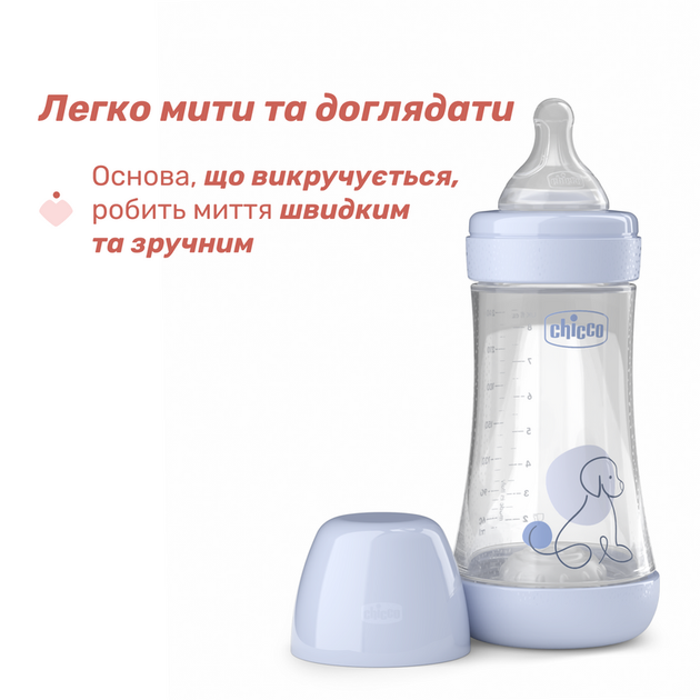 Бутылочка для кормления пластиковая Chicco Perfect 5 с силиконовой соской 2+ месяцев 240 мл Голубая (20223.22.40) - изображение 5