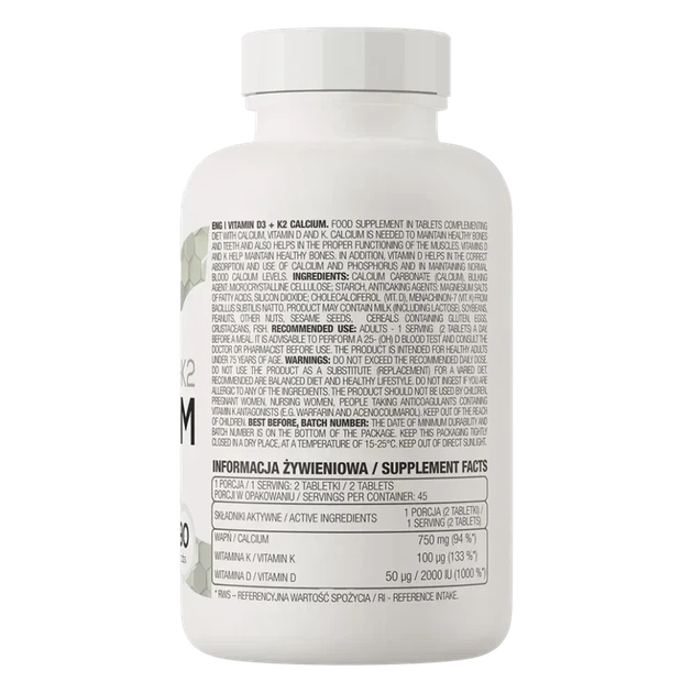 Вітамін D3+K2 Ostrovit + Кальцій Vitamin D3+K2 Calcium 90 таблеток (OST-18624) - зображення 3
