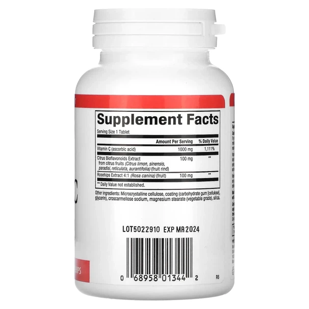 Вітамін C з цитрусовими біофлавоноїдами (Vitamin C Plus Bioflavonoids Rosehips) 1000 мг/100 мг 90 таблеток (NFS-01344) - зображення 2