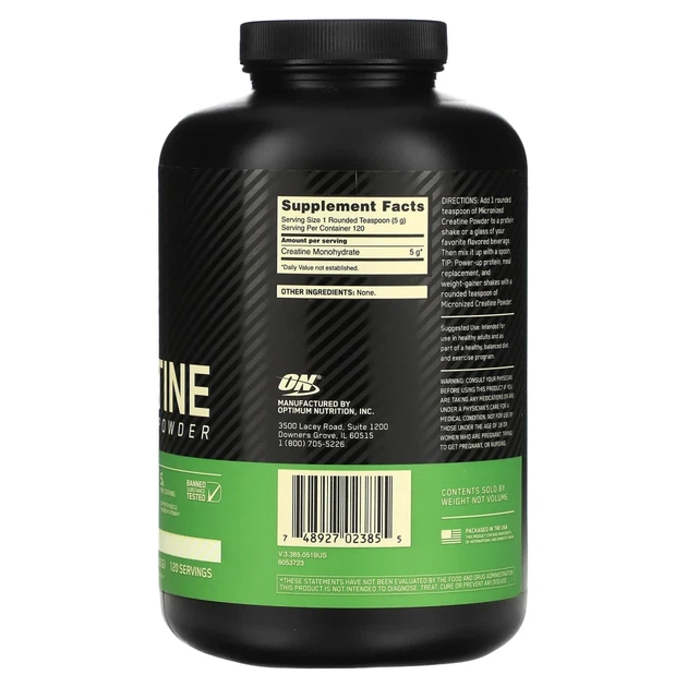 Optimum Nutrition, мікронізований креатин у порошку, з нейтральним смаком, 600 г (OPN-02385) - изображение 2