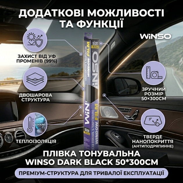 Пленка тонировочная Winso 50*300см черная защитная пленка для автомобиля термозащита SK_350320А12 - изображение 4