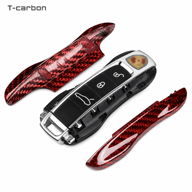 Карбоновые накладки для ключа T-Carbon Porsche Boxster 911 Cayenne Macan Cayman Panamera Taycan Red - изображение 2