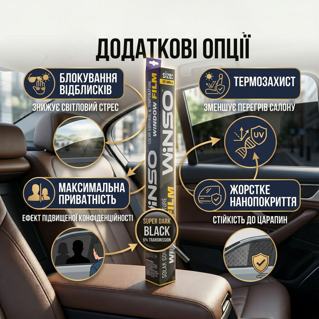Пленка тонировочная Winso 50*300см черная для автомобилей защита от ультрафиолета термопленка SK_350330А12 - изображение 4