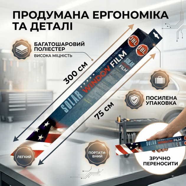 Пленка тонировочная JBL 0,75x3м Super Dark Black для стекол автомобиля защита от солнца черная SK_75S300А12 - изображение 5