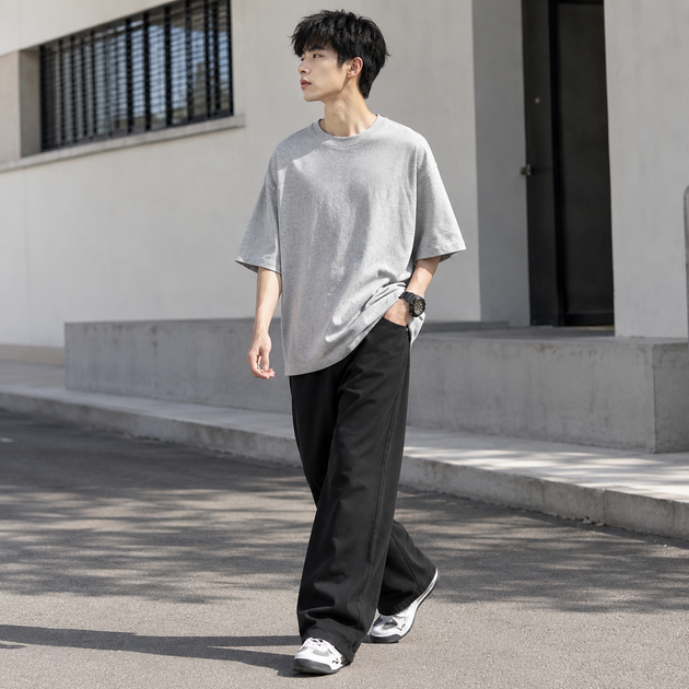 Джинси AMXK підліткові літні широкі baggy на гумці для високих хлопців, Чорний 158 - зображення 6