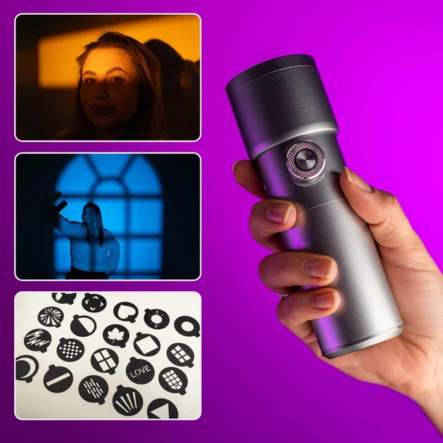 Відеосвітло — LED ліхтар M10 з трафаретами фотоліхтар прожектор для фото постійне кольорове світло для відео вбудований акумулятор - зображення 7