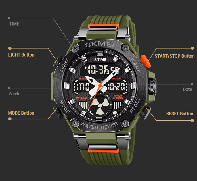 Чоловічий годинник SKMEI 2223AG кварцовий 30 м 45 мм Army Green - зображення 2