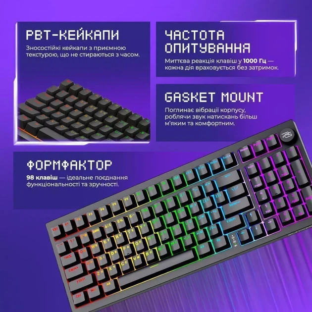 Беспроводная клавиатура Proove Gaming Slicker Pro (Ukraine Layout) black/purple (WKSLP0022416) - изображение 2